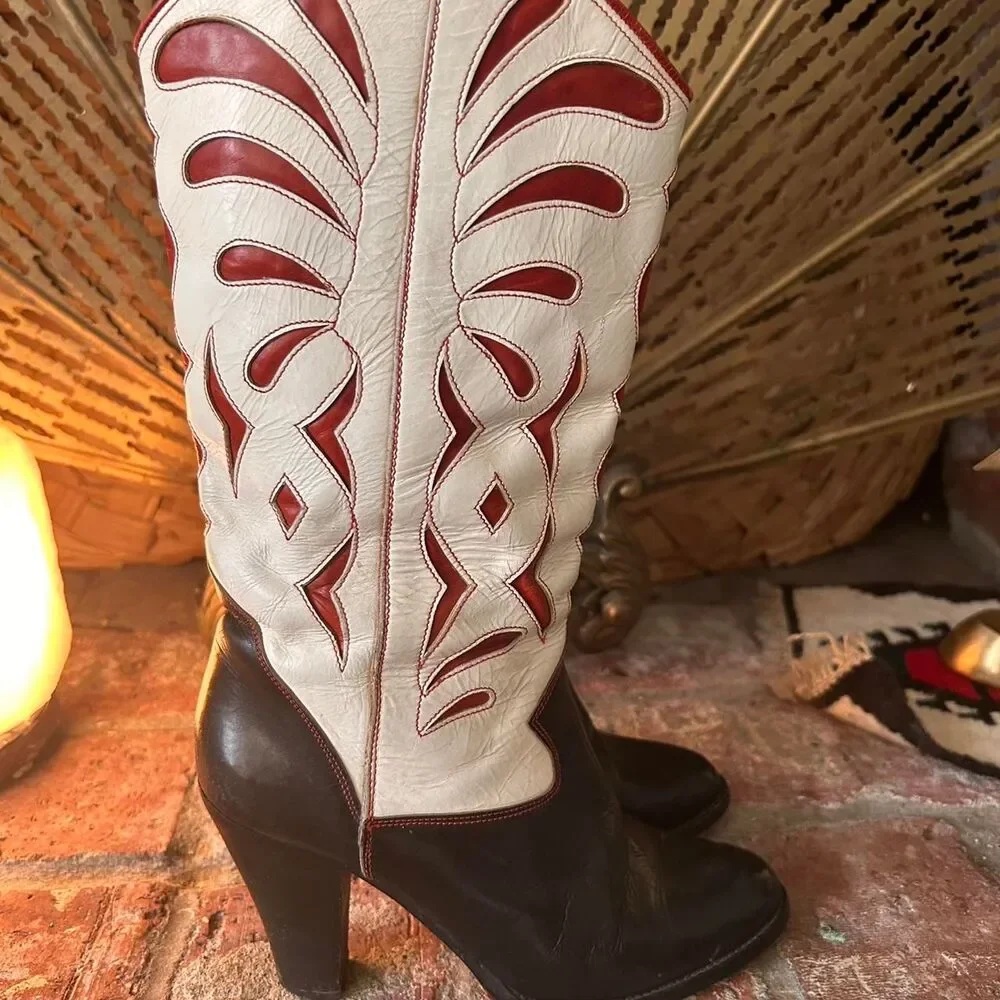 vintage Salamander red black and white heeled cowboy boots - Picture 3 of 7
